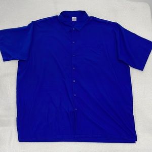La Leela Solid Blue Button-down Short Sleeve Casual Shirt‎ Mens 4XL